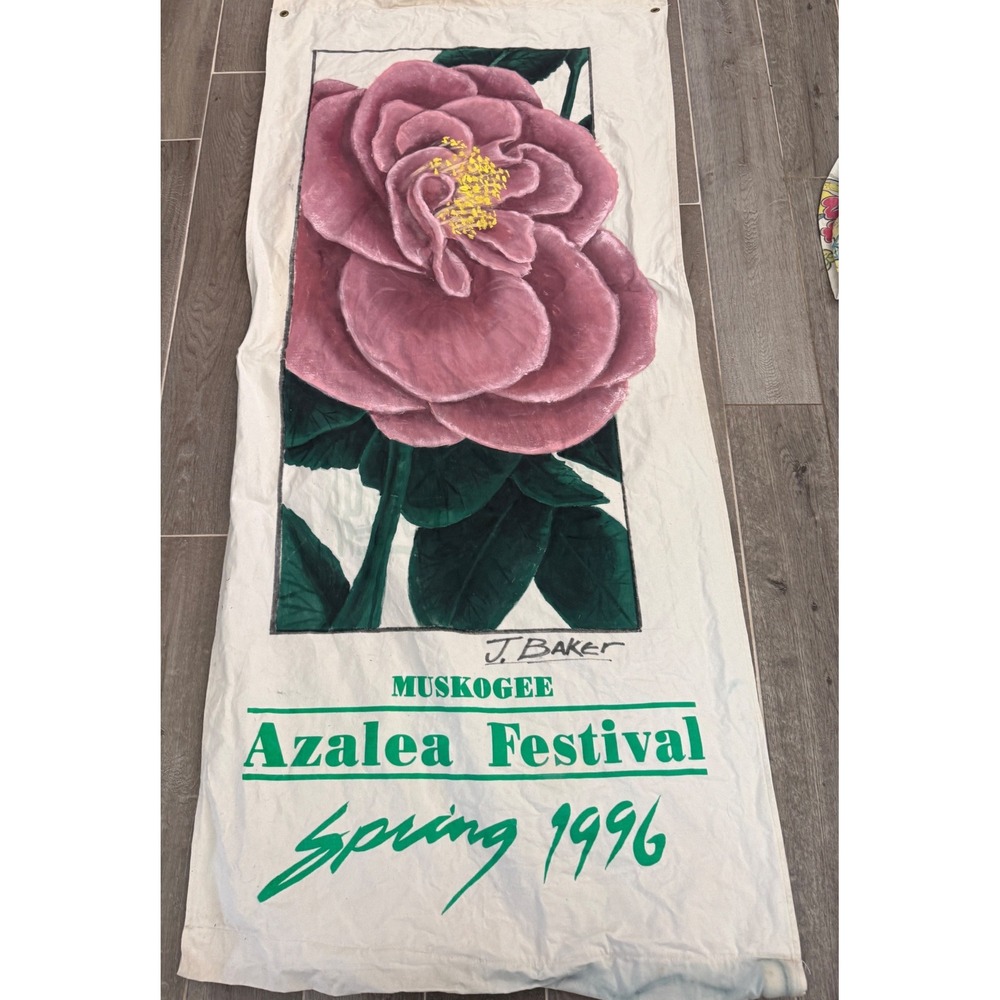 Vintage 1996 Muskogee Azalea Festival Banner J Baker Canvas Pink Flower
30x70